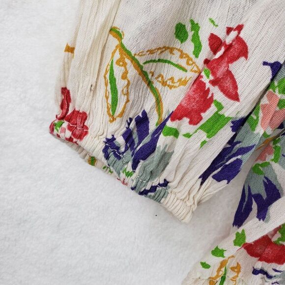 Ralph Lauren Denim & Supply Blouse Womens Large Boho Floral Tassel Peasant Top - Picture 4 of 10